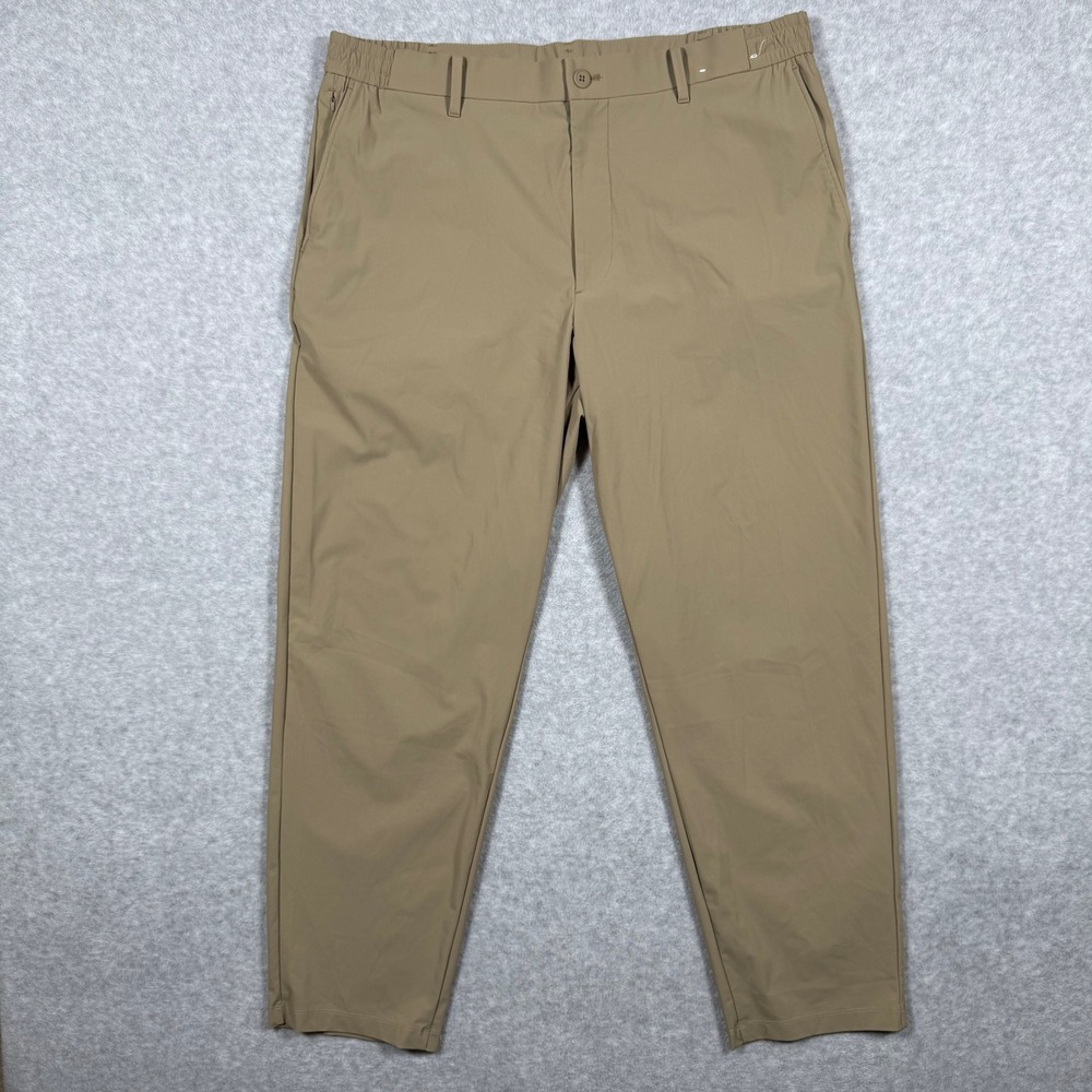 Uniqlo Ultra Stretch Track Pants Mens XL Tan Khaki Drawstring Trouser Fits 36x28